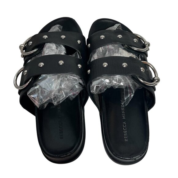 Rebecca Minkoff Women's Vachel Slides US 7,5 M Black Leather Sandals - Picture 2 of 12